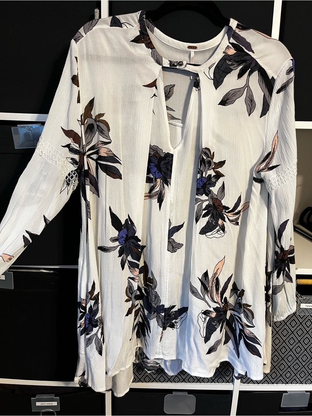 Free People White Floral Long Sleeve Blouse